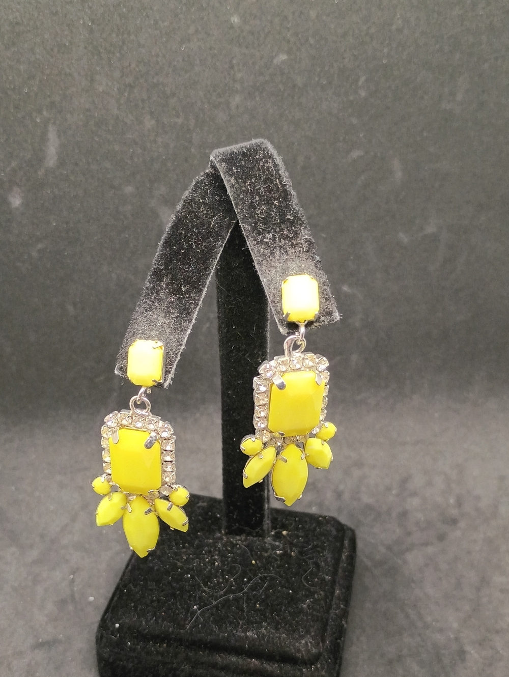 Vibrant Yellow Crystal Drop Statement Earrings